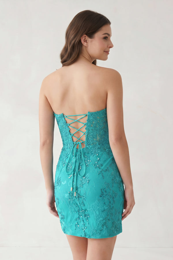 Turquoise Bodycon Sweetheart Lace Short Tight Homecoming Dresses with Appliques | KISSPROM