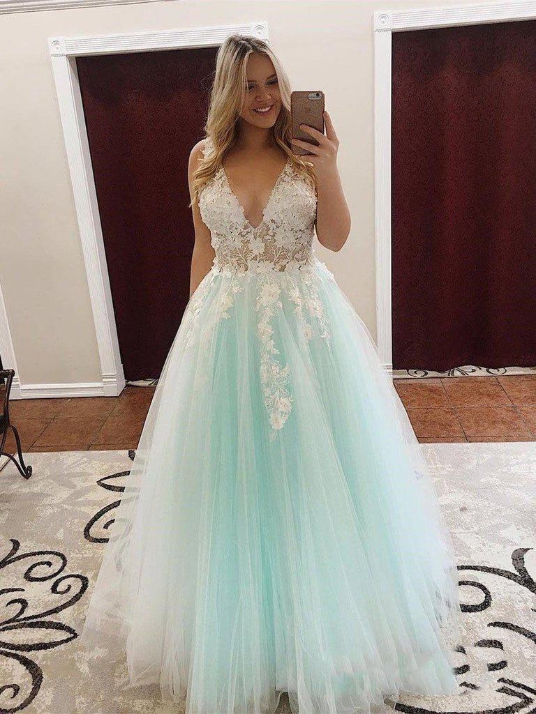 Turquoise Lace Applique Ball Gown Long Ball Gowns Quinceanera Dress Turquoise / 2 Turquoise Lace Applique Ball Gown Long Ball Gowns Quinceanera Dress Turquoise / 2
