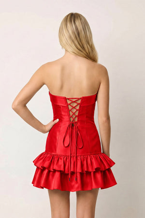 Turquoise Ruffled Strapless Tiered A-Line Satin Homecoming Dress - KissDress