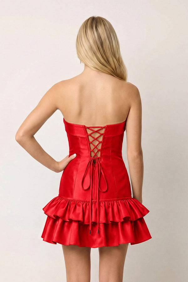 Turquoise Ruffled Strapless Tiered A-Line Satin Homecoming Dress - KissDress