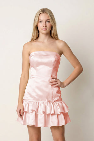 Turquoise Ruffled Strapless Tiered A-Line Satin Homecoming Dress - KissDress