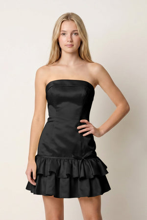 Turquoise Ruffled Strapless Tiered A-Line Satin Homecoming Dress - KissDress
