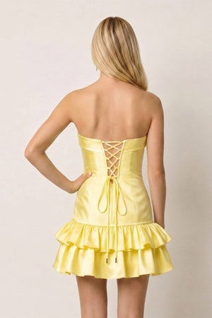 Turquoise Ruffled Strapless Tiered A-Line Satin Homecoming Dress - KissDress