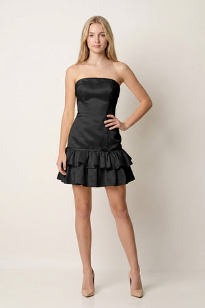 Turquoise Ruffled Strapless Tiered A-Line Satin Homecoming Dress - KissDress