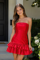 Turquoise Ruffled Strapless Tiered A-Line Satin Homecoming Dress - KissDress