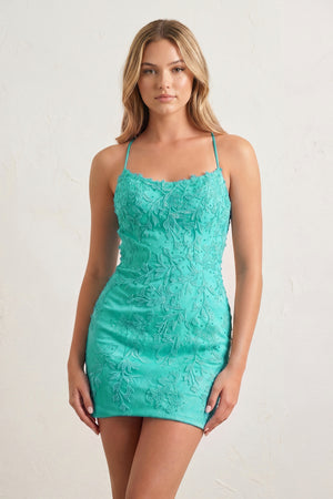 Turquoise Sheath Spaghetti Straps Lace Short Homecoming Dresses | KISSPROM
