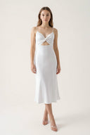 Twist Front Cut - Out Midi Graduation Dress - KissProm