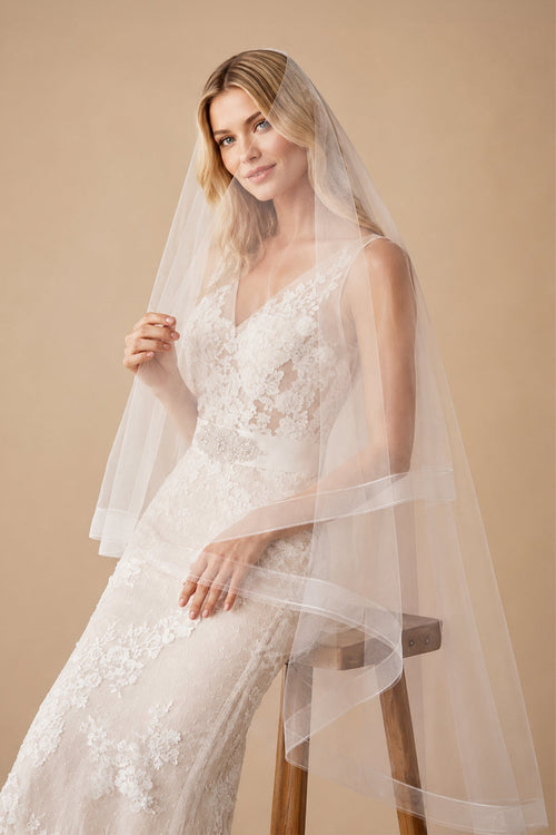 Two - Layers Tulle Knee Length Wedding Veils in Ivory - KissProm Wedding Veils