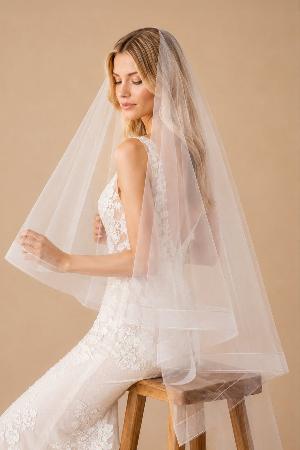 Two - Layers Tulle Knee Length Wedding Veils in Ivory - KissProm Wedding Veils
