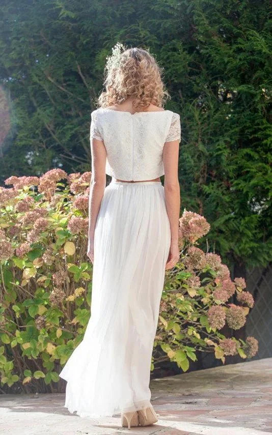 Two Piece Bateau Ankle-Length Chiffon Wedding Dress With Split Front A