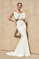 Two - Piece Mermaid Gown With Bow in White - KissProm