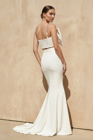 Two - Piece Mermaid Gown With Bow in White - KissProm