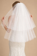 Two Tier Simple Short Wedding Veils in White - KissProm Wedding Veils