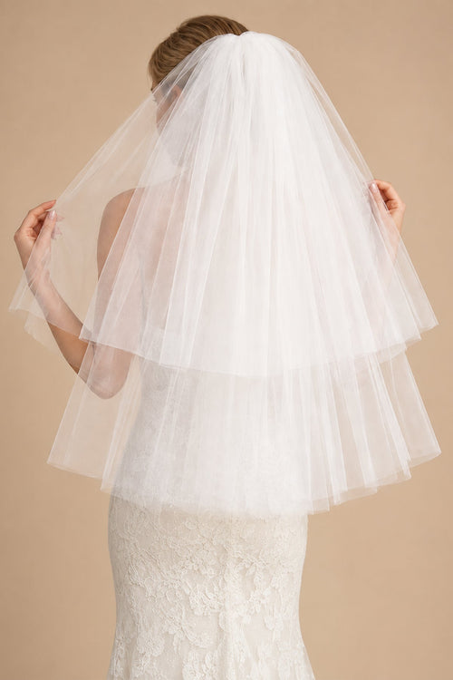 Two Tier Simple Short Wedding Veils in White - KissProm Wedding Veils