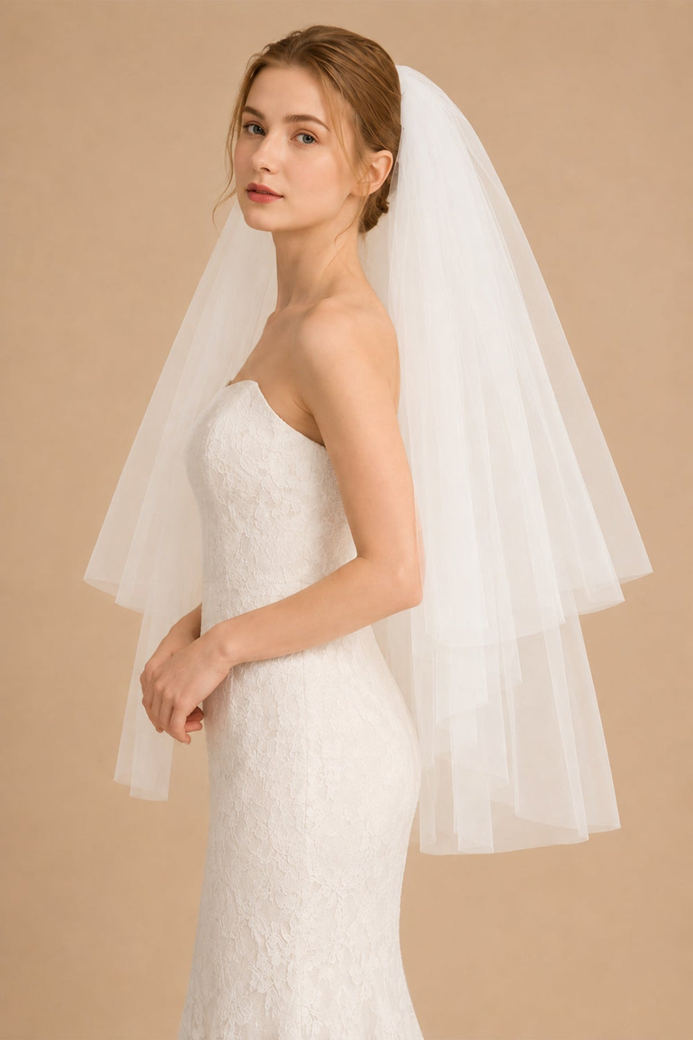 Two Tier Simple Short Wedding Veils in White - KissProm Wedding Veils