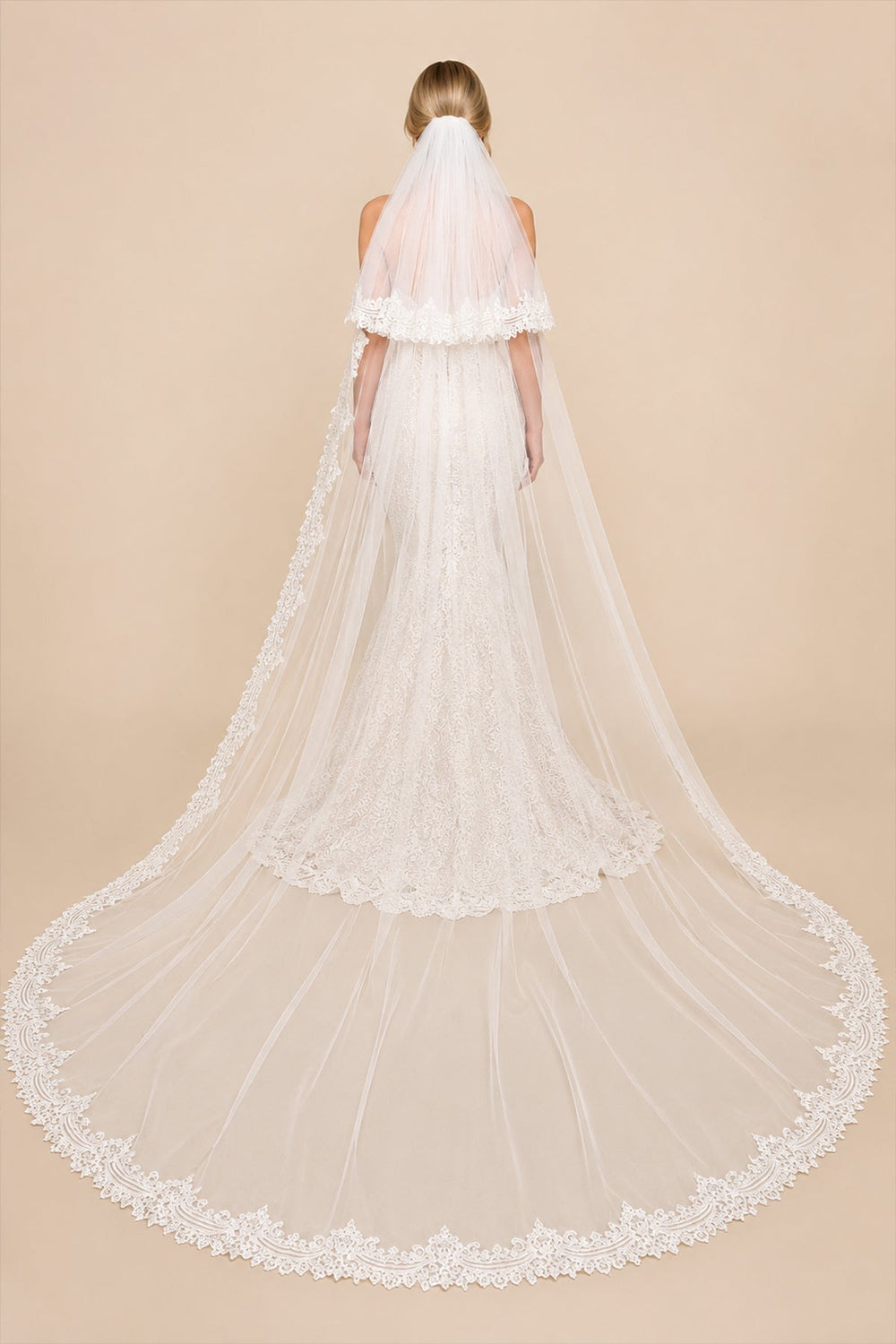 Two Tiers Lace Cathedral Veils in White - KissProm Wedding Veils