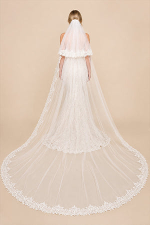 Two Tiers Lace Cathedral Veils in White - KissProm Wedding Veils
