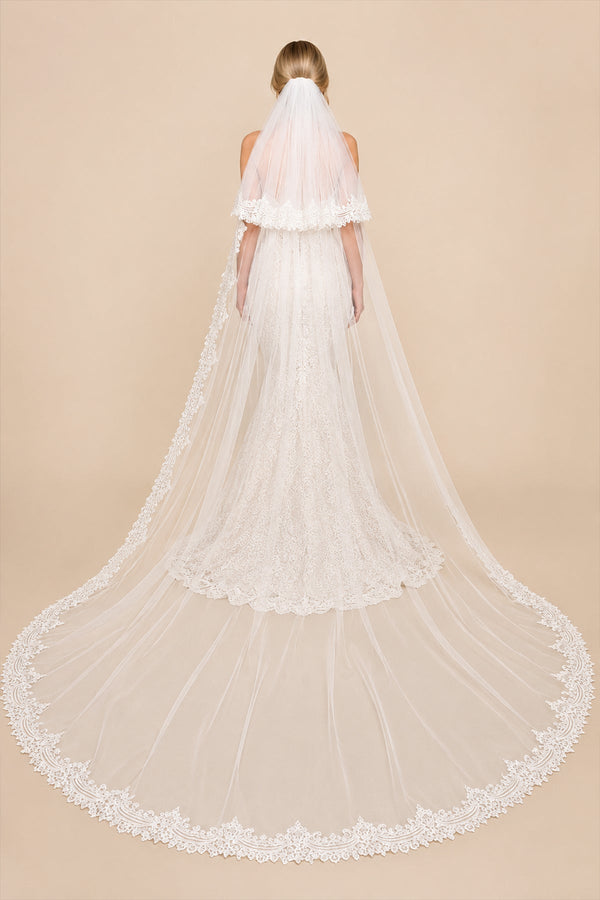 Two Tiers Lace Cathedral Veils in White - KissProm Wedding Veils