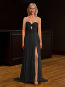 Sweetheart Keyhole Pleated A-Line Prom Dress - KissProm