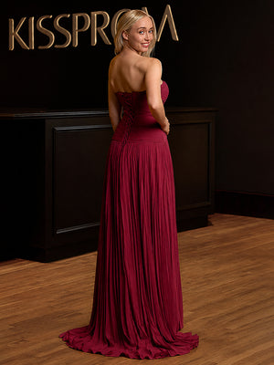 Sweetheart Keyhole Pleated A-Line Prom Dress - KissProm