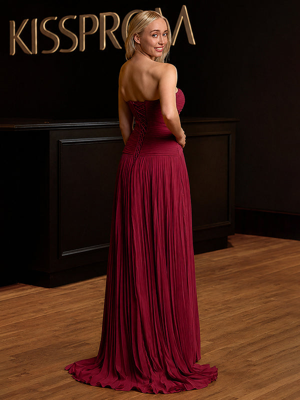 Sweetheart Keyhole Pleated A-Line Prom Dress - KissProm