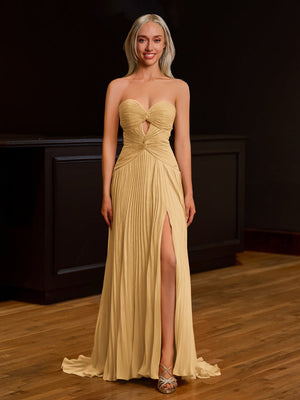 Sweetheart Keyhole Pleated A-Line Prom Dress - KissProm