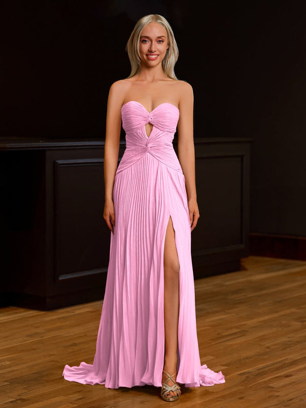 Sweetheart Keyhole Pleated A-Line Prom Dress Pink / 10 Sweetheart Keyhole Pleated A-Line Prom Dress Pink / 10