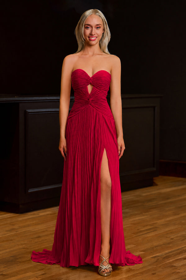 Sweetheart Keyhole Pleated A-Line Prom Dress - KissProm