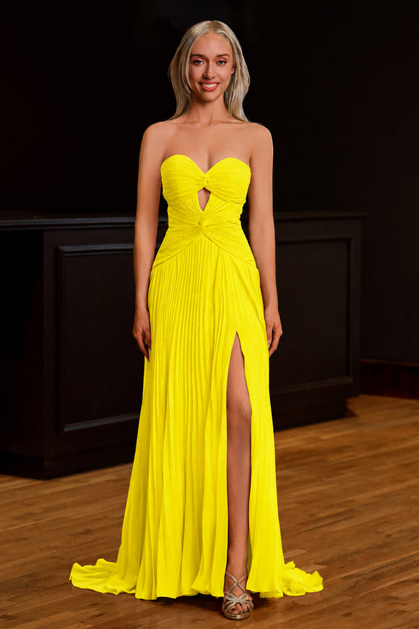 Sweetheart Keyhole Pleated A-Line Prom Dress - KissProm
