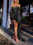 Ulani | Black - Off The Shoulder A Line Chiffon Ruffles Short Homecoming Dress - KissProm