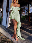 Ulani | Sage - Off The Shoulder A Line Chiffon Ruffles Short Homecoming Dress