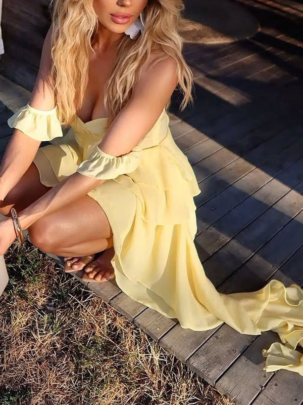 a line chiffon homecoming dress A-line V Neck Floral Print Chiffon Tiered Ruffle Homecoming Dress S8733H - Homecoming Dresses