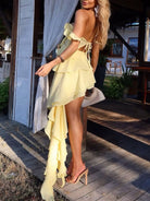 Ulani | Yellow - Off The Shoulder A Line Chiffon Ruffles Short Homecoming Dress