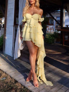 Ulani | Yellow - Off The Shoulder A Line Chiffon Ruffles Short Homecoming Dress