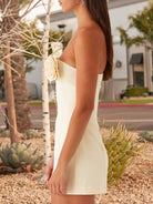 Ulirae | Champagne - Strapless Satin Sheath Short Homecoming Dresses With Flowers