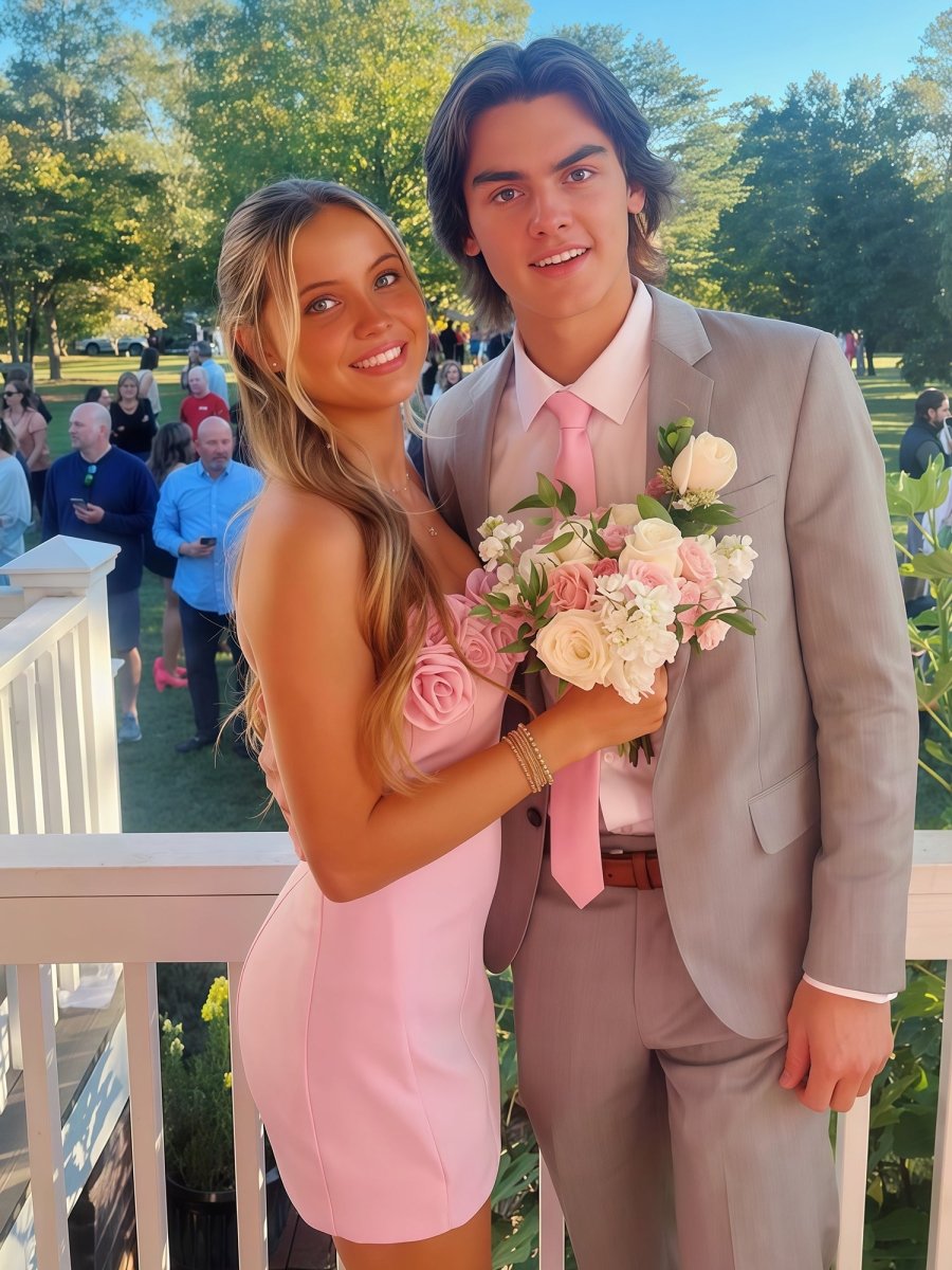 Ulirae | Pink - Strapless Satin Sheath Short Homecoming Dresses With Flowers