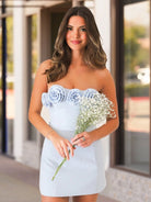 Ulirae | Sky Blue - Strapless Satin Sheath Short Homecoming Dresses With Flowers