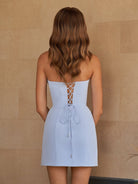 Ulirae | Sky Blue - Strapless Satin Sheath Short Homecoming Dresses With Flowers