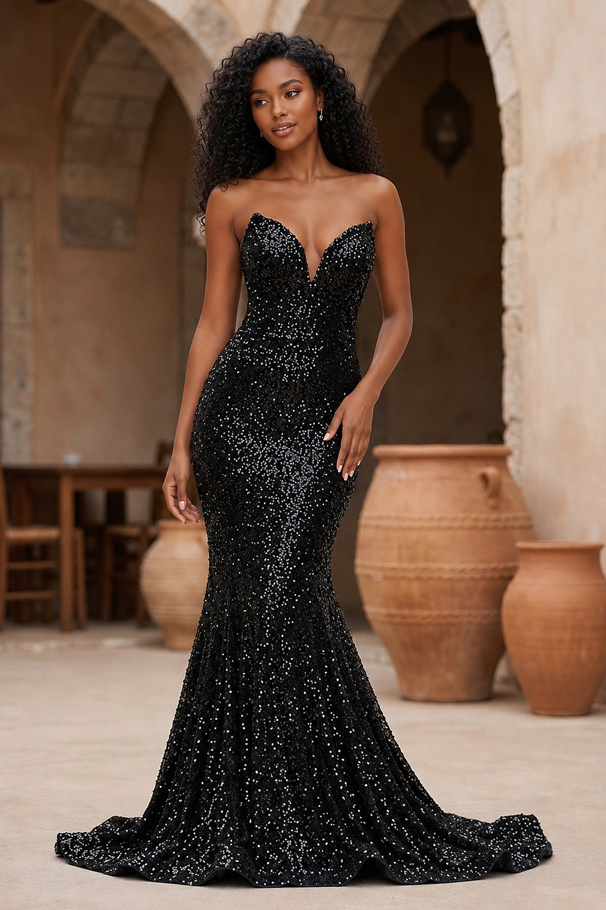 KissProm Red Mermaid Sweetheart Neck Sequins Long Prom Dresses, Red / 6