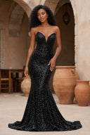 Red Mermaid Sweetheart Neck Sequins Long Prom Dresses - KissProm