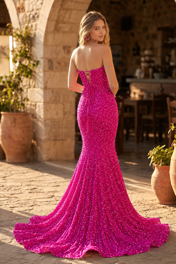 Red Mermaid Sweetheart Neck Sequins Long Prom Dresses - KissProm