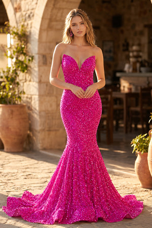 Red Mermaid Sweetheart Neck Sequins Long Prom Dresses - KissProm
