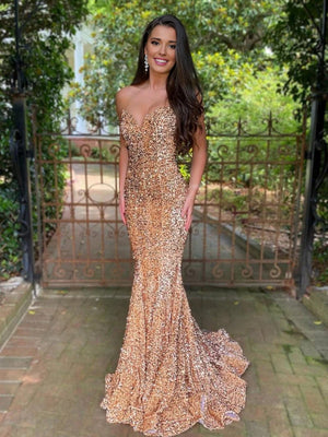 Ulissa| Red Mermaid Sweetheart Neck Sequins Long Prom Dresses - KissProm