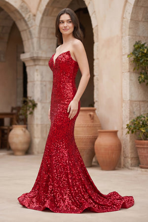 Red Mermaid Sweetheart Neck Sequins Long Prom Dresses - Kissprom