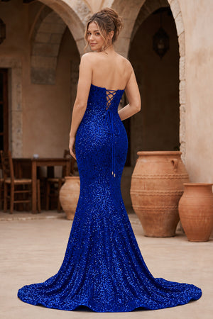 Red Mermaid Sweetheart Neck Sequins Long Prom Dresses - KissProm