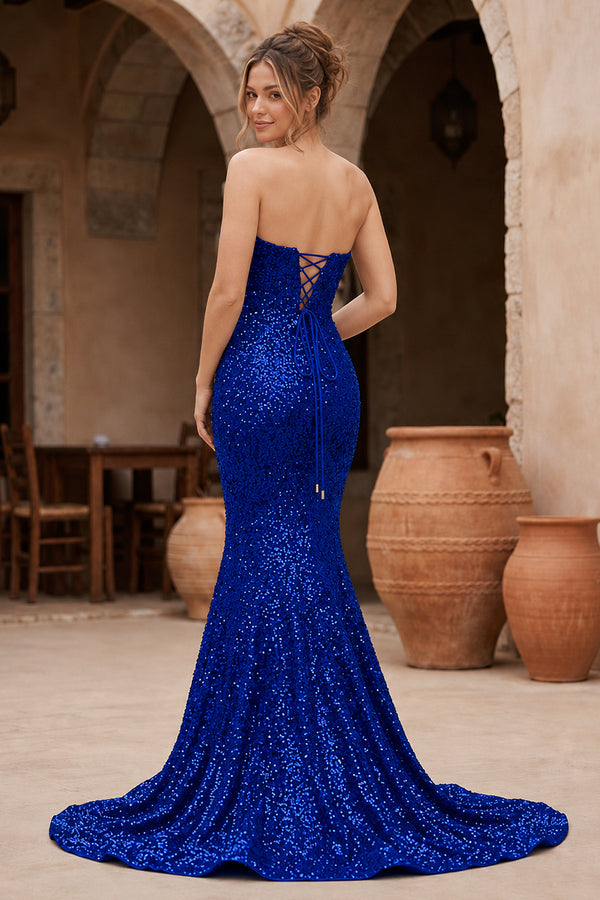 Red Mermaid Sweetheart Neck Sequins Long Prom Dresses - KissProm
