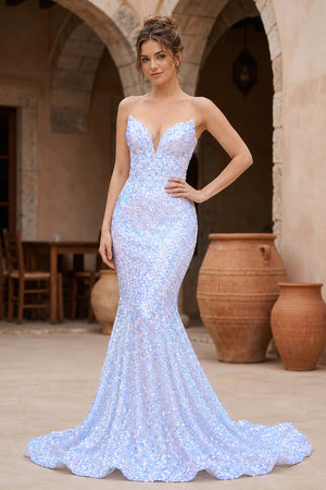 Red Mermaid Sweetheart Neck Sequins Long Prom Dresses - KissProm