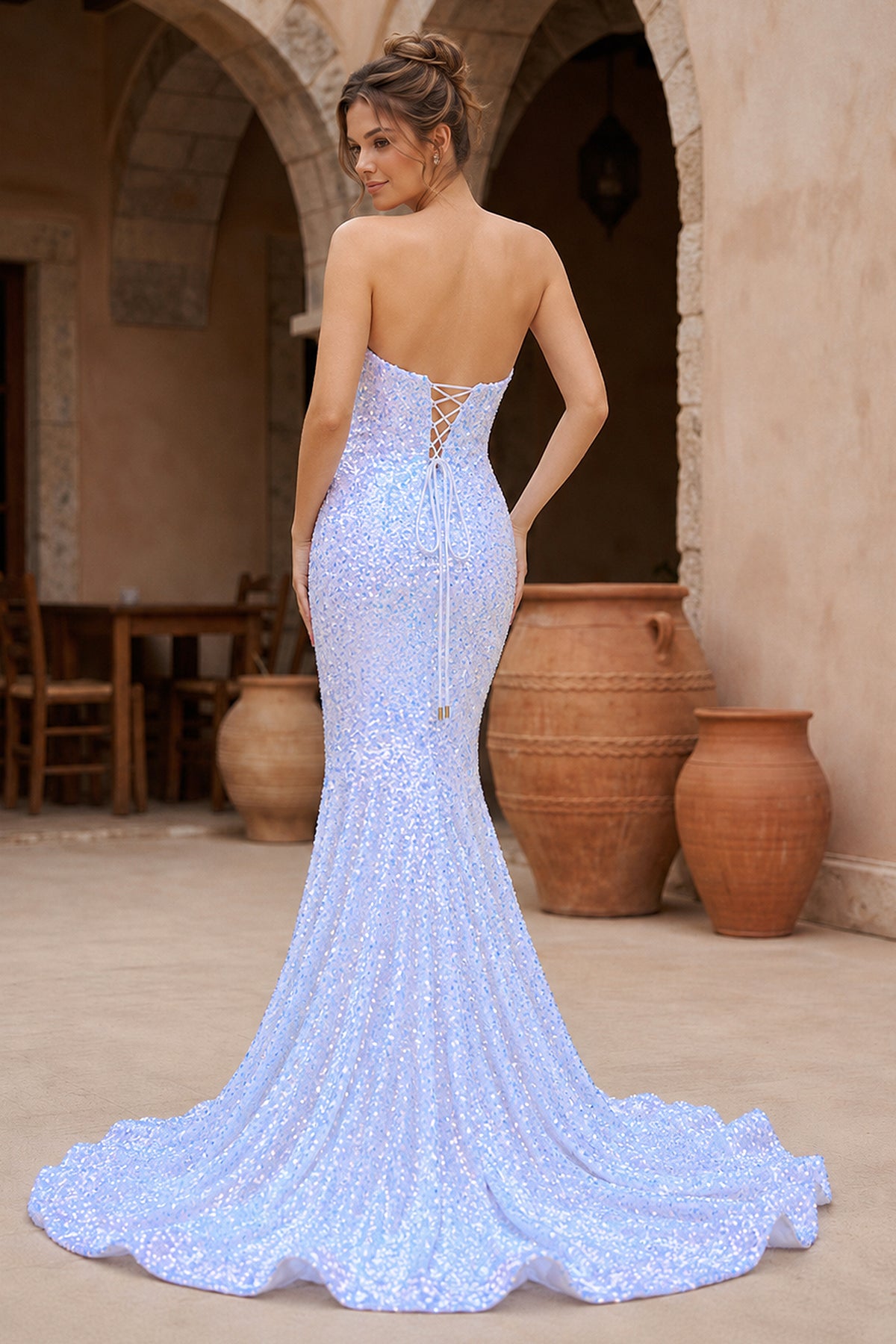 KissProm Red Mermaid Sweetheart Neck Sequins Long Prom Dresses, White / Custom Size