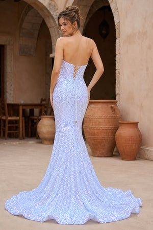 Red Mermaid Sweetheart Neck Sequins Long Prom Dresses - KissProm