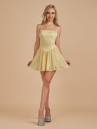 Undine | Yellow - Halter A Line Satin Short Homecoming Dress